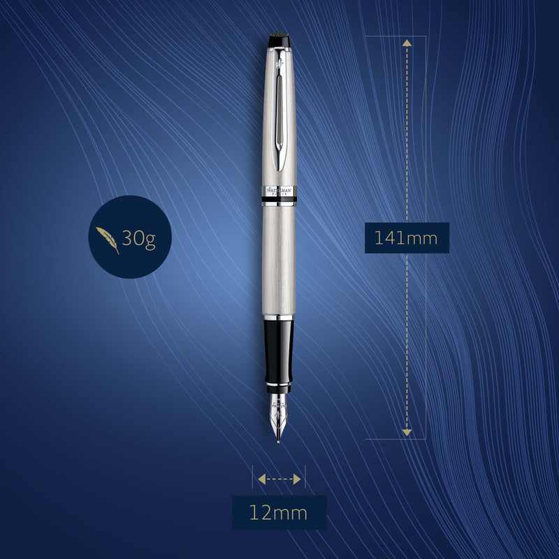 Waterman Expert Stainless Steel Chrome Trim Fountain Pen in Box