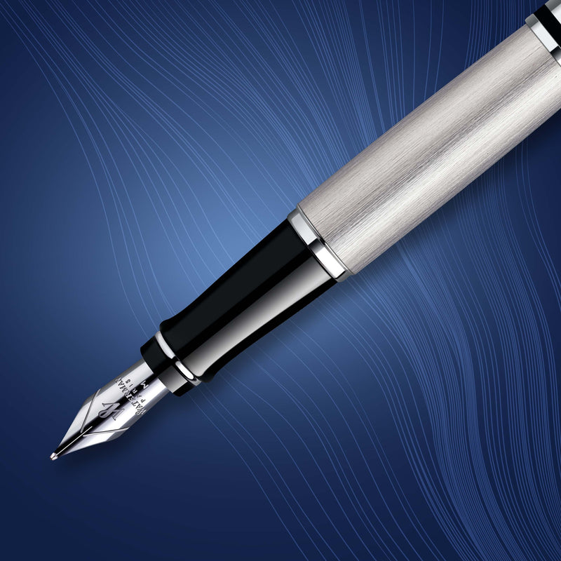 Waterman Expert Stainless Steel Chrome Trim Fountain Pen in Box