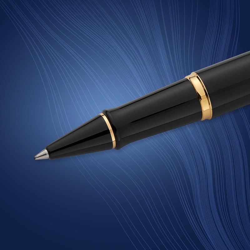 Waterman Expert Black Lacquer Gold Trim Rollerball Pen in Box