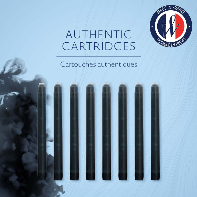 Waterman Fountain Pen Intense Black Long Cartridges 8 Pack