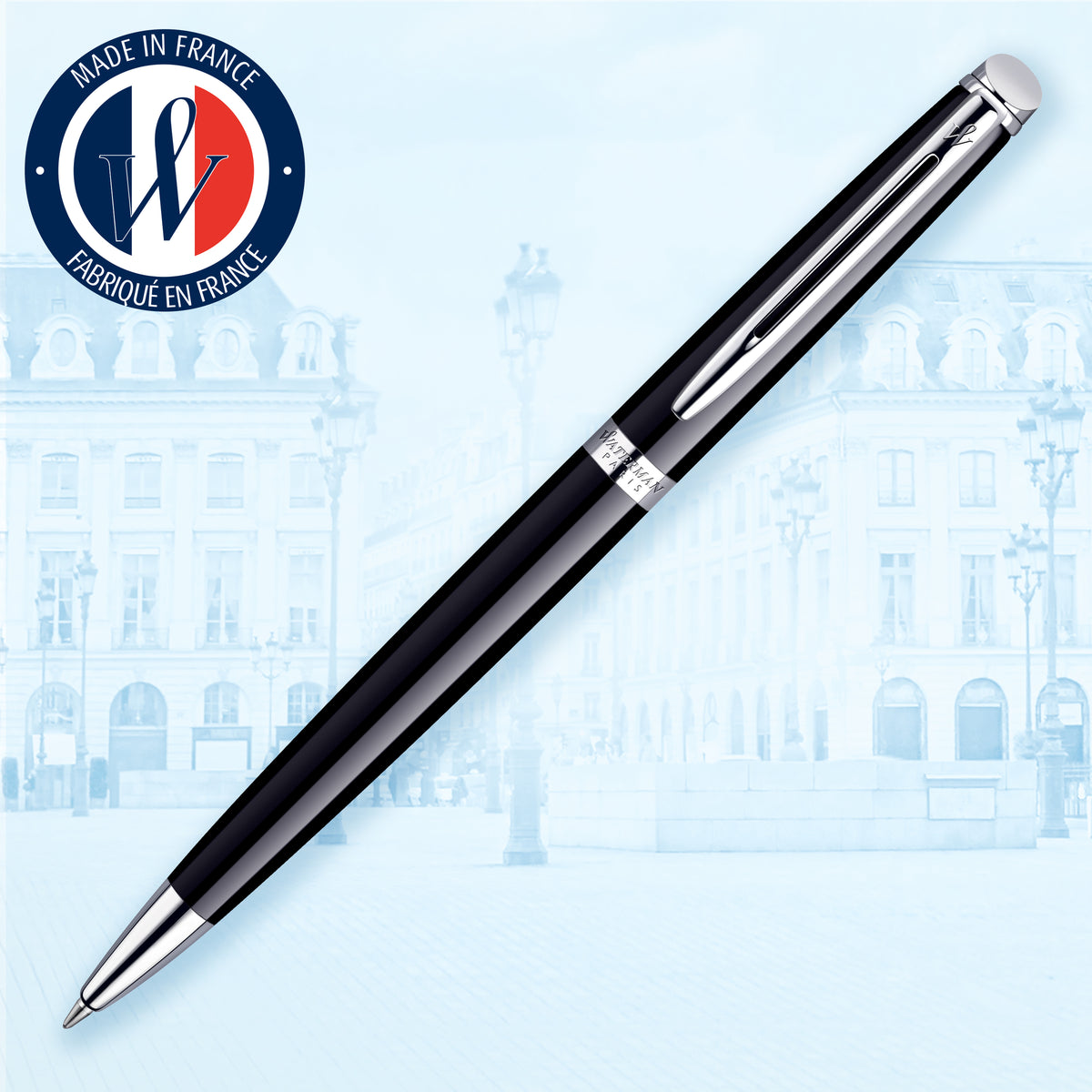 Waterman Hemisphere Black Lacquer Chrome Trim Ballpoint Pen in Box