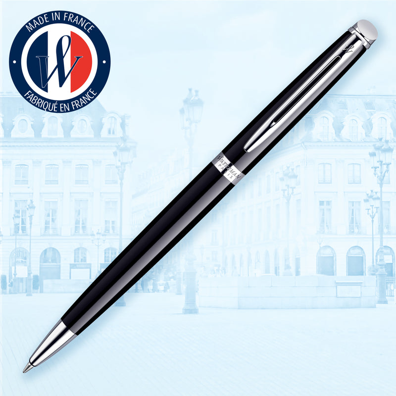Waterman Hemisphere Black Lacquer Chrome Trim Ballpoint Pen in Box