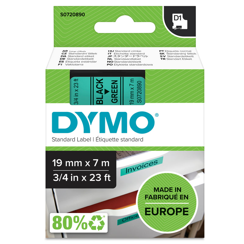 Dymo D1 Label Tape 19mm Black on Green - product image