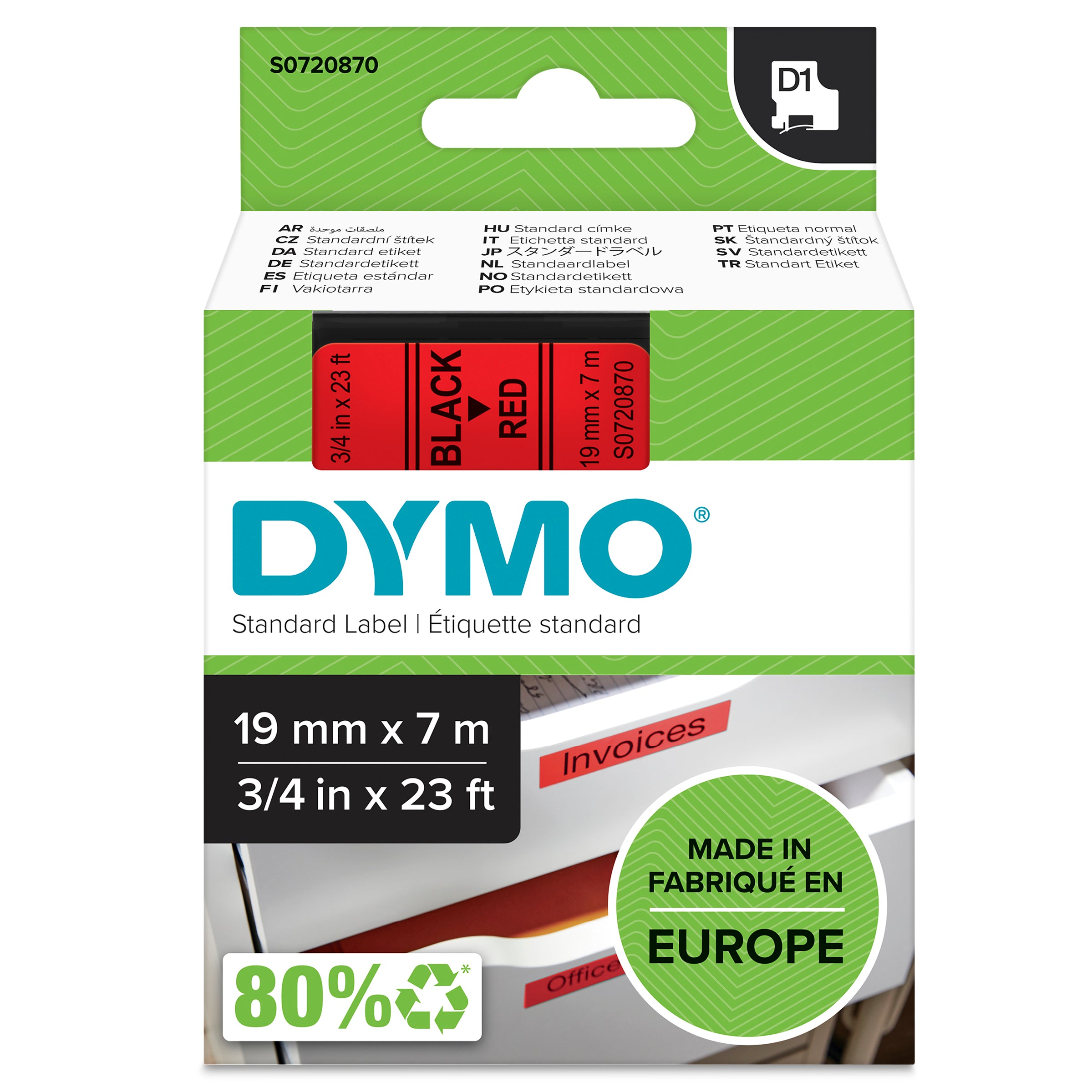 Dymo D1 Label Tape 19mm Black on Red - product image