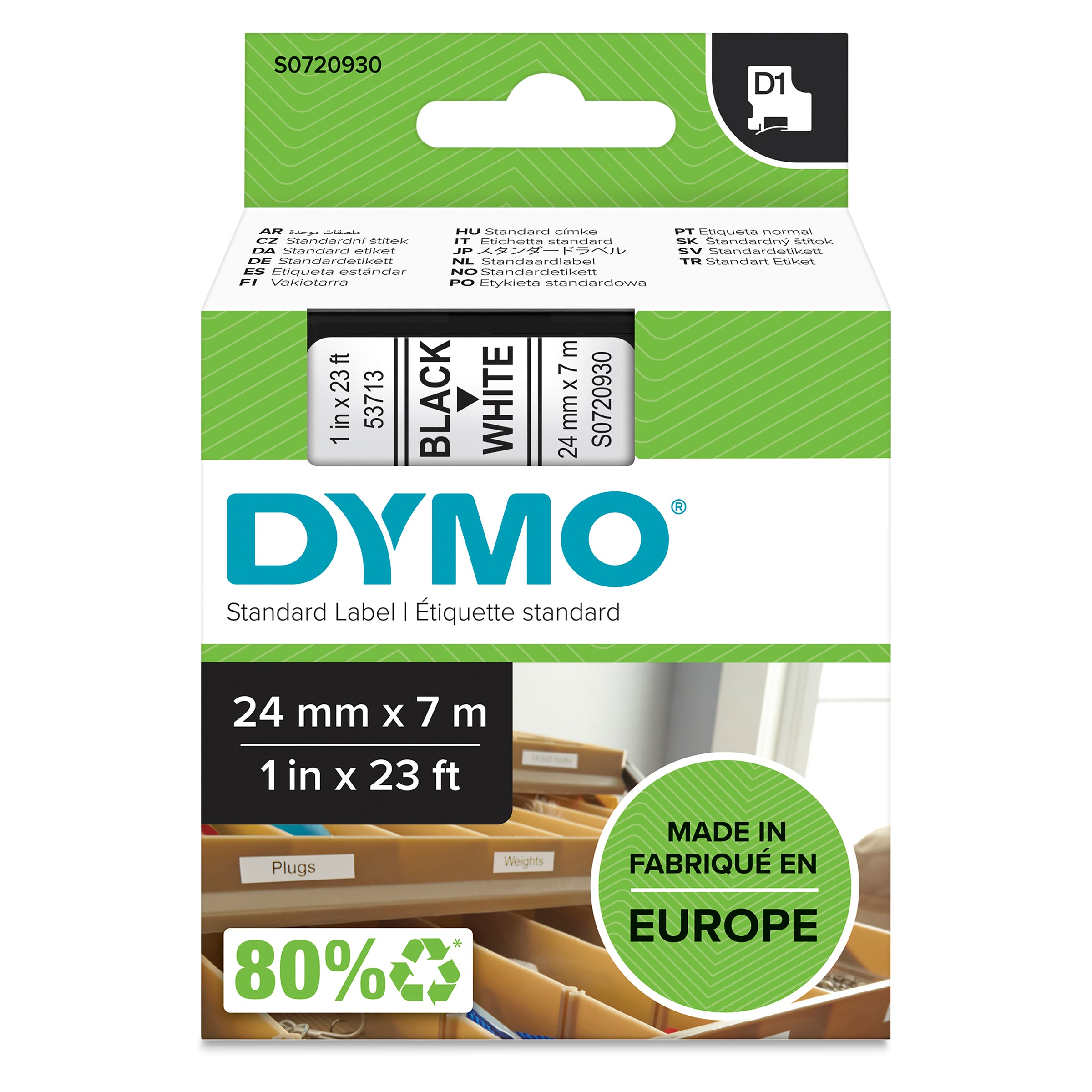 Dymo D1 Label Tape 24mm Black on White - product image
