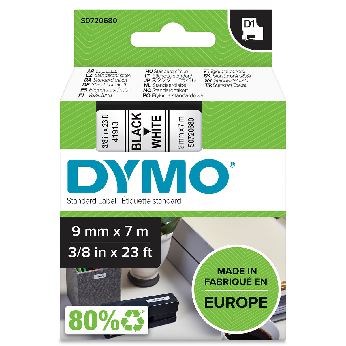 Dymo D1 Label Tape 9mm Black on White - product image