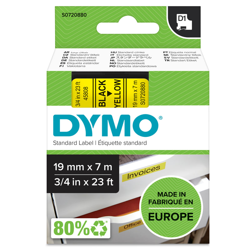 Dymo D1 Label Tape 19mm Black on Yellow - product image