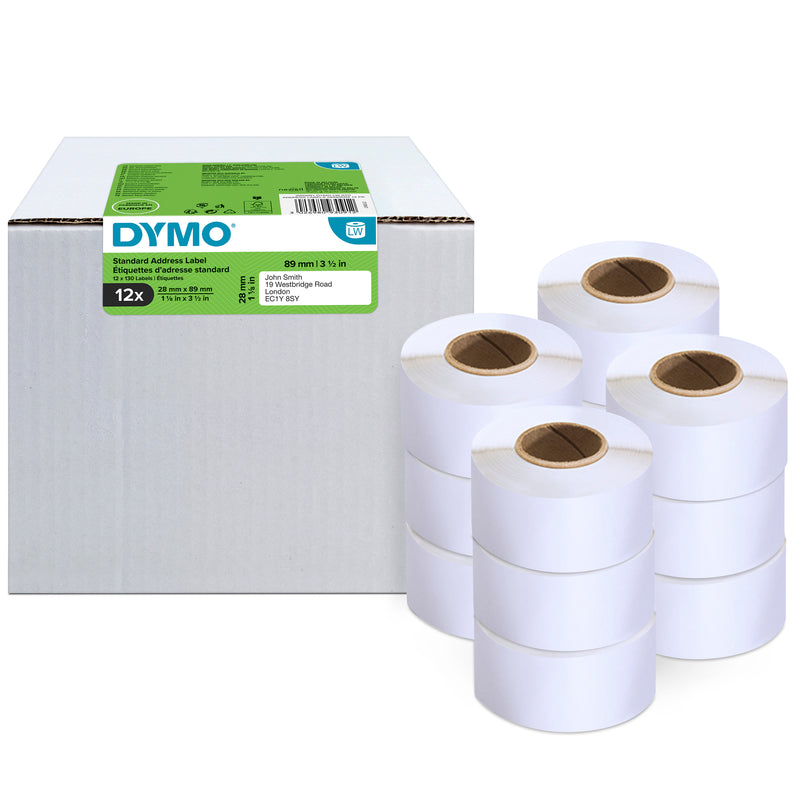 Dymo LabelWriter Standard Address Labels 28mm x 89mm, 12 Rolls Bundle - 3D view