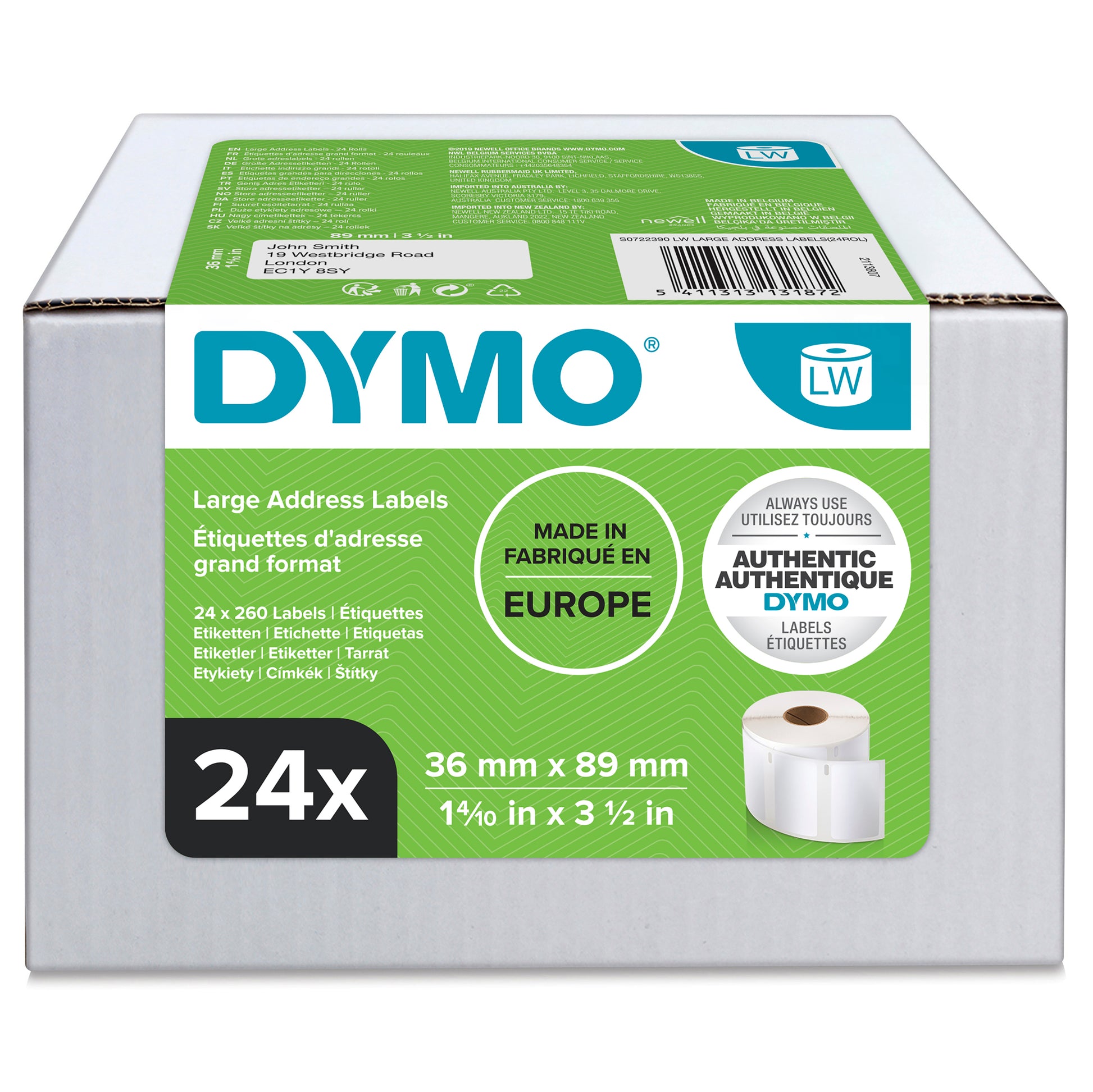 Dymo LabelWriter Large Address Labels 36mm x 89mm White, Bulk Pack of 24 - product image
