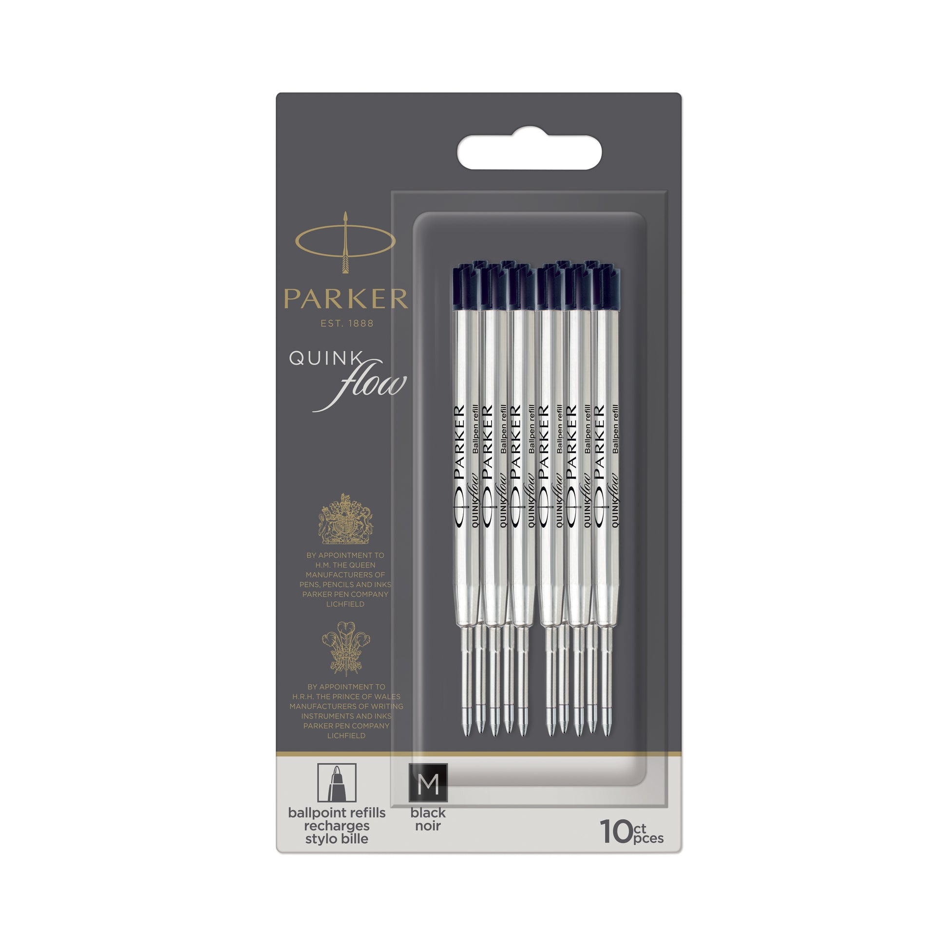 Parker QuinkFlow Ballpoint Refill Black Medium Pack of 10