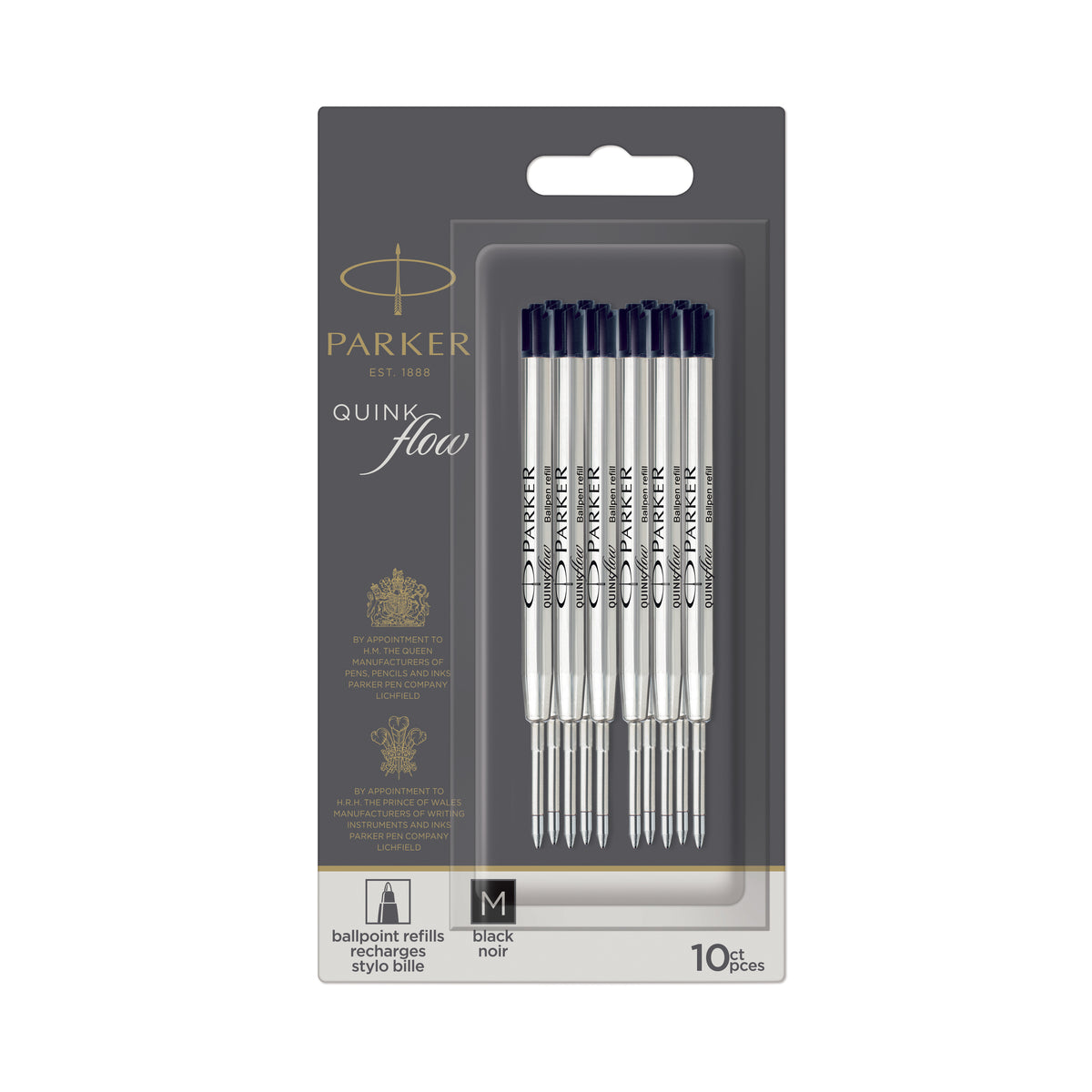 Parker QuinkFlow Ballpoint Refill Black Medium Pack of 10