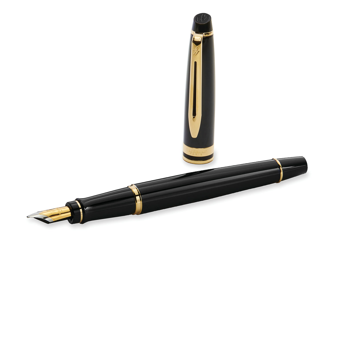 Waterman Expert Black Lacquer Gold Trim Fountain Pen in Box