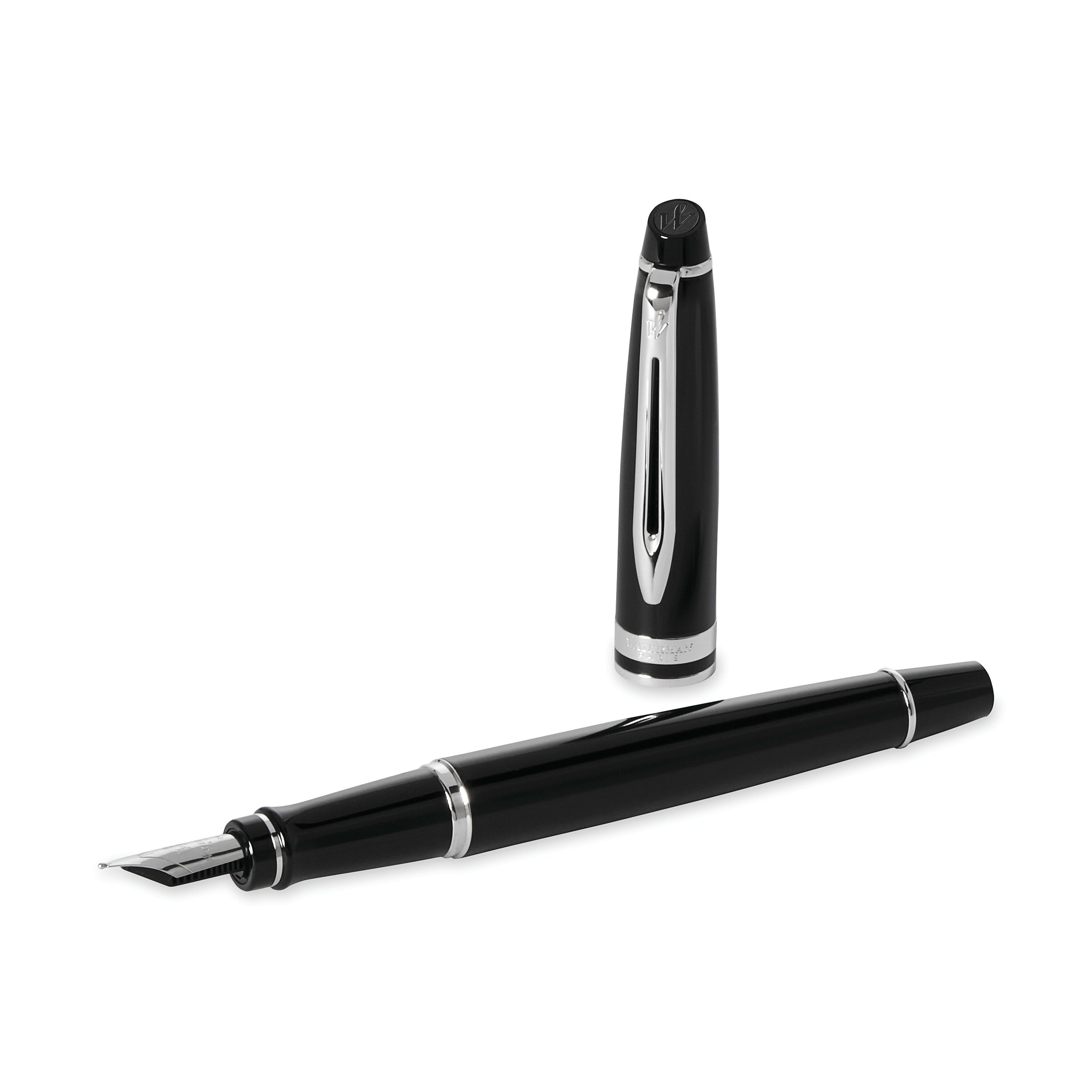 Waterman Expert Black Lacquer Chrome Trim Fountain Pen in Box