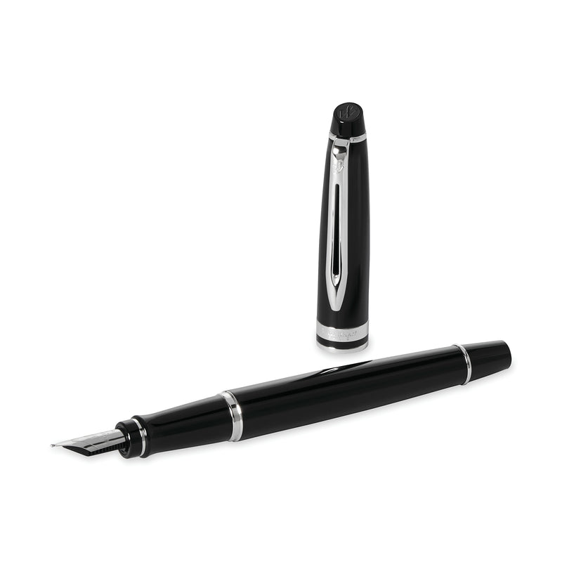 Waterman Expert Black Lacquer Chrome Trim Fountain Pen in Box