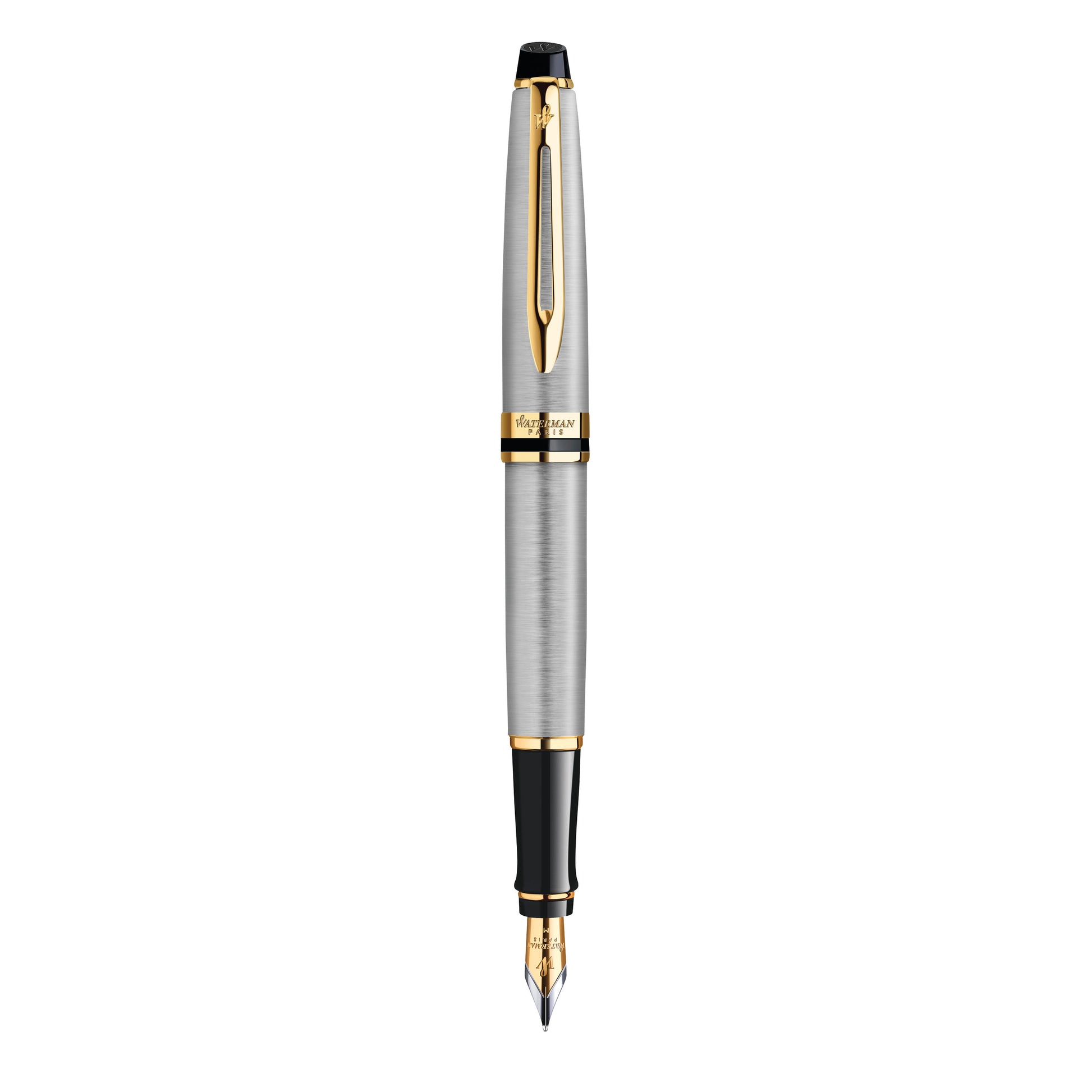 Waterman Expert Stainless Steel Gold Trim Fountain Pen in Box