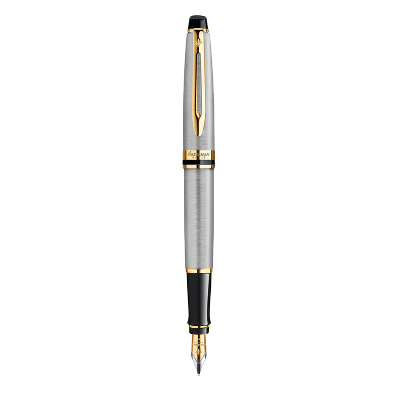 Waterman Expert Stainless Steel Gold Trim Fountain Pen in Box