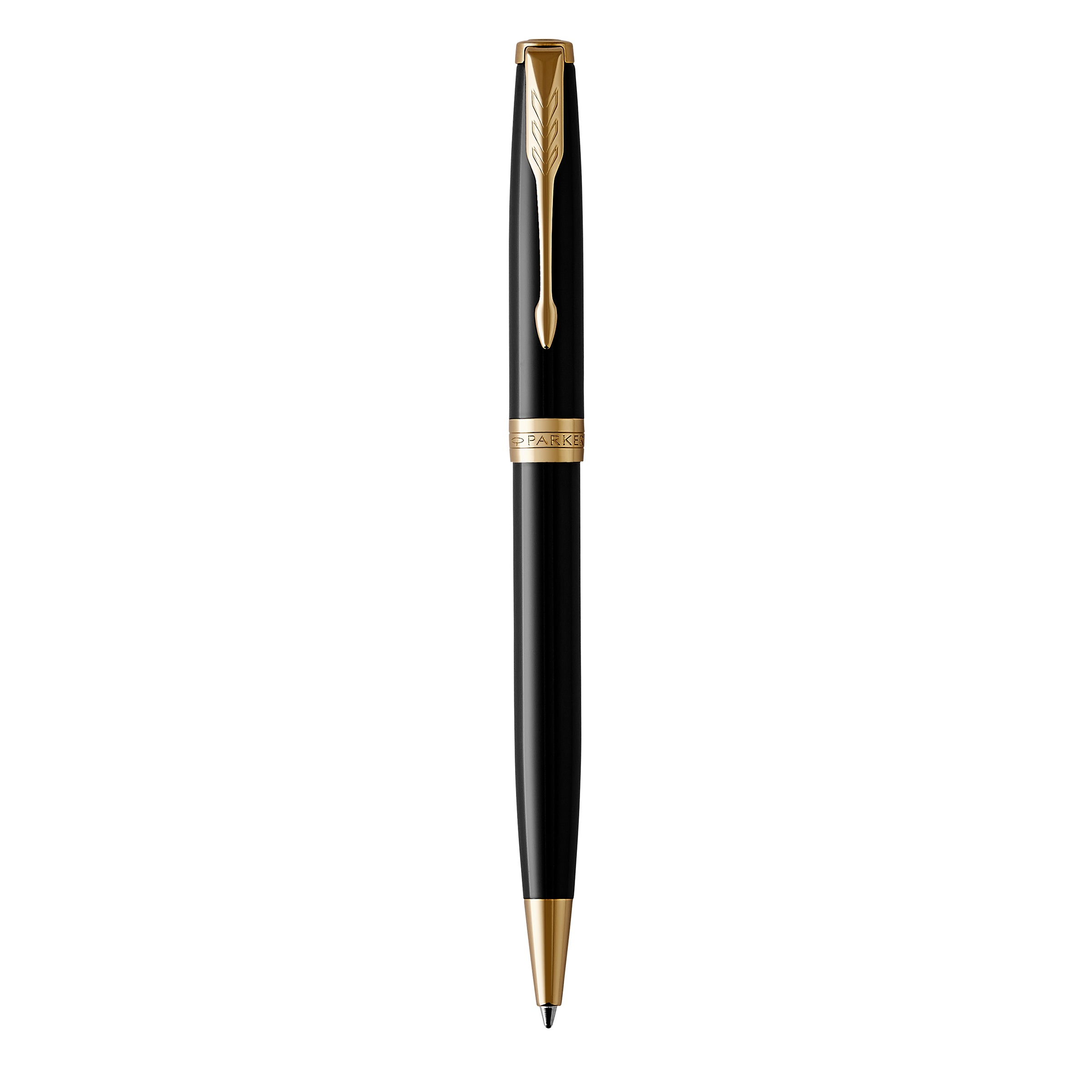 Parker Sonnet Ballpoint Pen Black Lacquer and Gold Trim Medium Tip