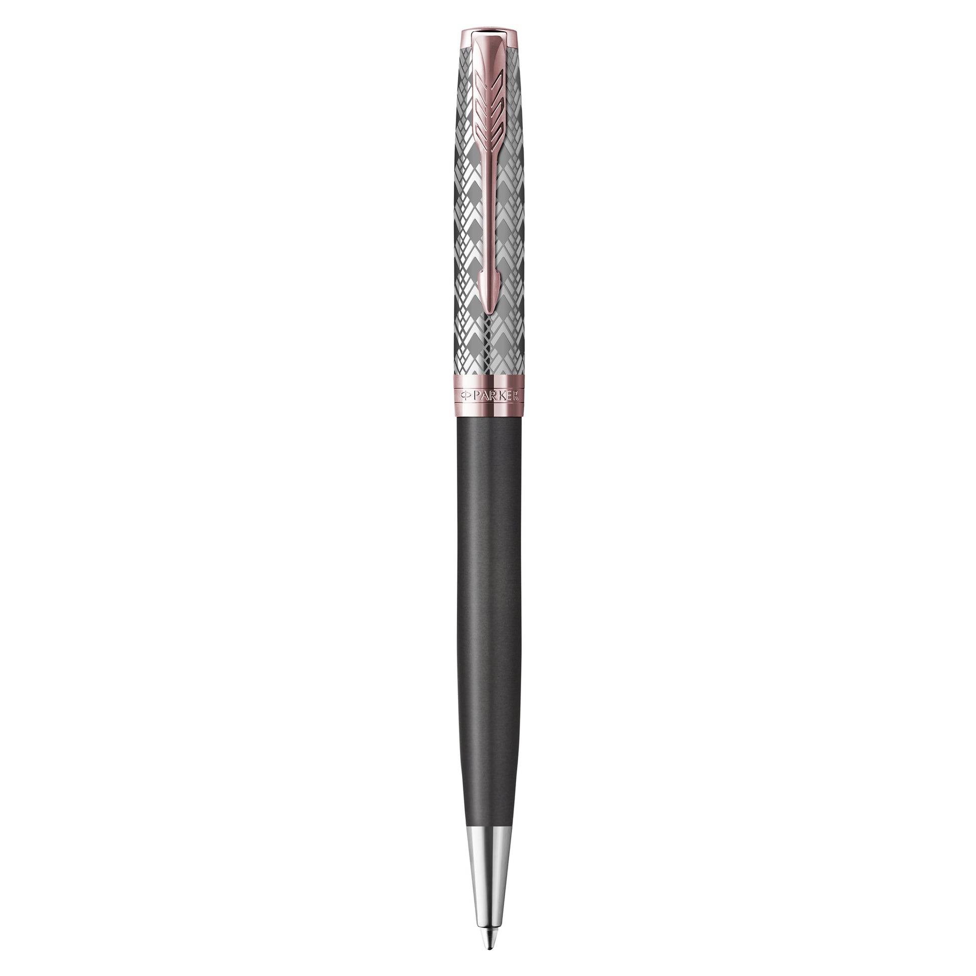 Parker Sonnet Premium Ballpoint Pen Metal Grey Lacquer and Rose Gold Trim Medium Tip