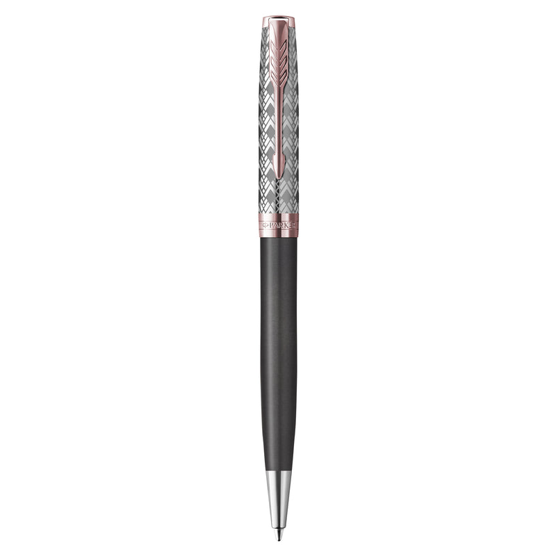 Parker Sonnet Premium Ballpoint Pen Metal Grey Lacquer and Rose Gold Trim Medium Tip