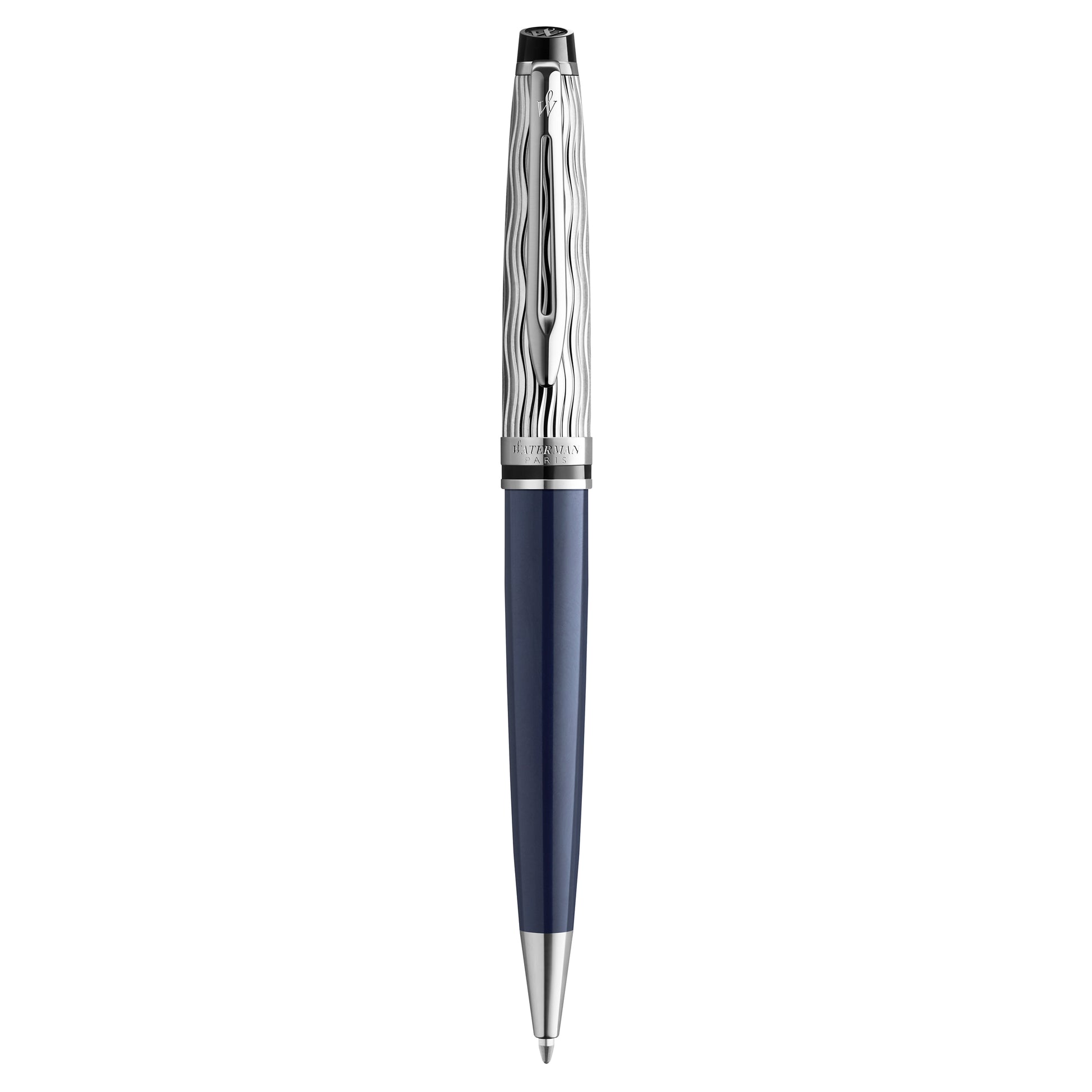 Waterman Expert Metal and Blue Lacquer Palladium Trim Ballpoint Pen Medium Tip
