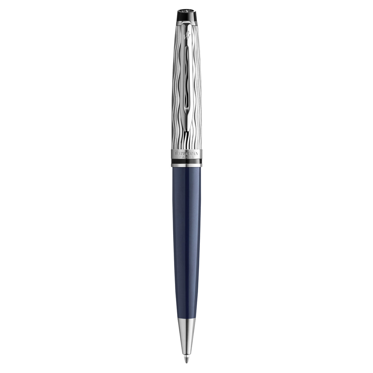 Waterman Expert Metal and Blue Lacquer Palladium Trim Ballpoint Pen Medium Tip