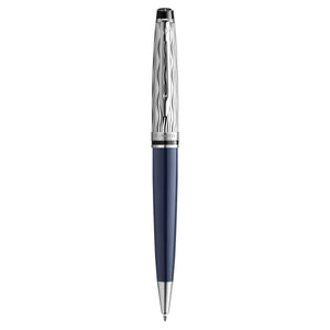 Waterman Expert Metal and Blue Lacquer Palladium Trim Ballpoint Pen Medium Tip