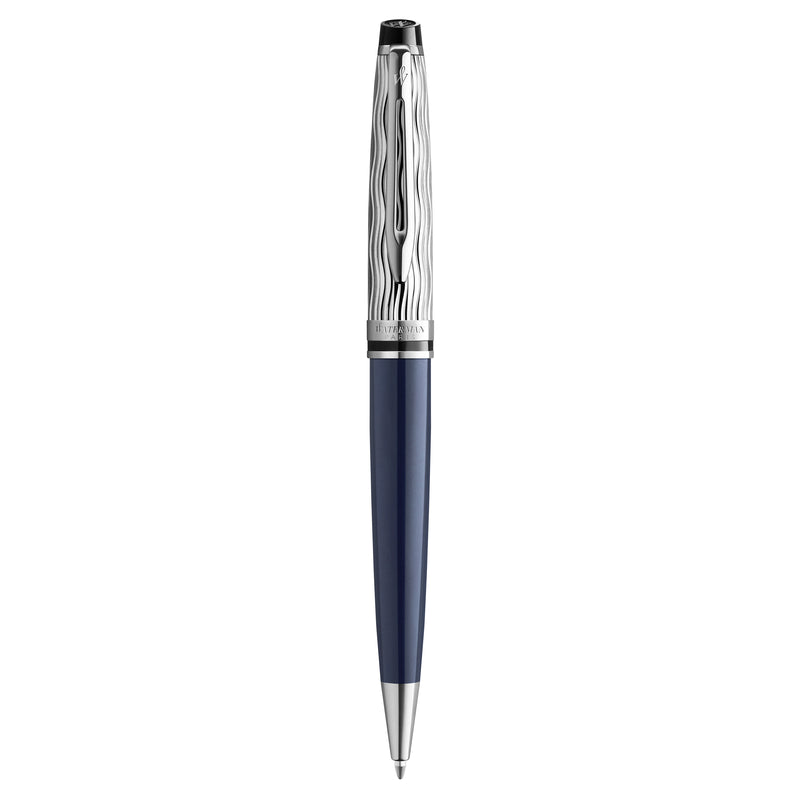Waterman Expert Metal and Blue Lacquer Palladium Trim Ballpoint Pen Medium Tip