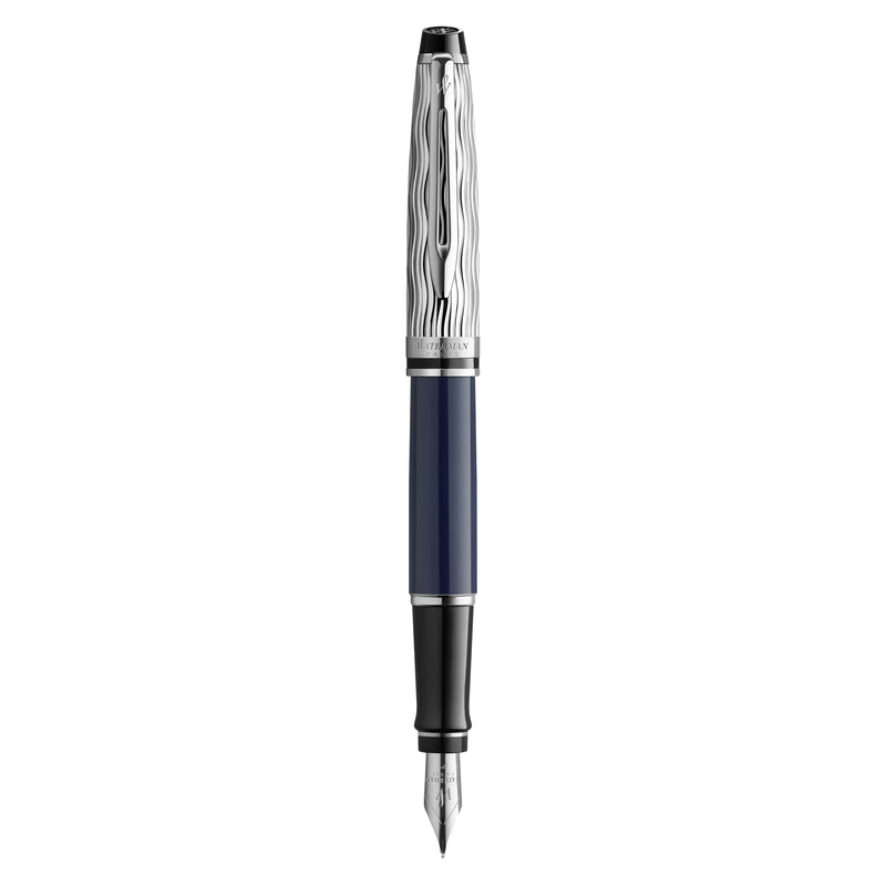 Waterman Expert Metal and Blue Lacquer Palladium Trim Fountain Pen Medium Nib
