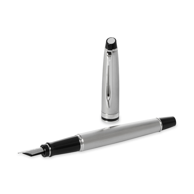 Waterman Expert Stainless Steel Chrome Trim Fountain Pen in Box