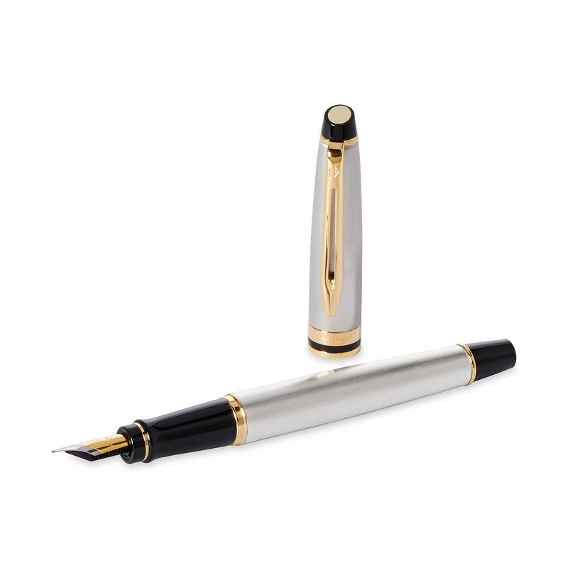 Waterman Expert Stainless Steel Gold Trim Fountain Pen in Box