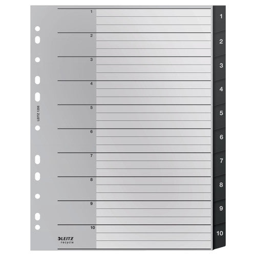 Leitz Recycle Indices and Dividers 1-10 Tab PP A4 Black Pack of 10