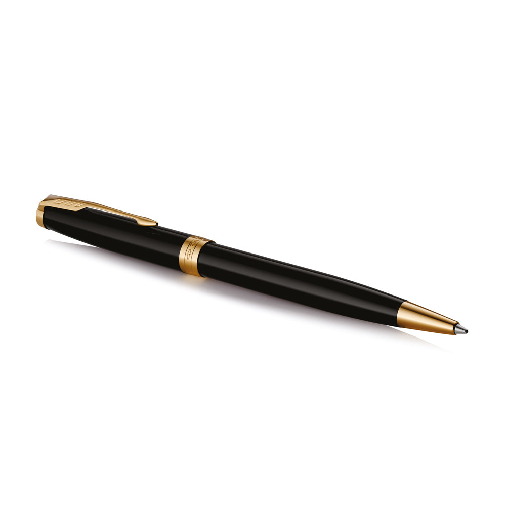 Parker Sonnet Ballpoint Pen Black Lacquer and Gold Trim Medium Tip