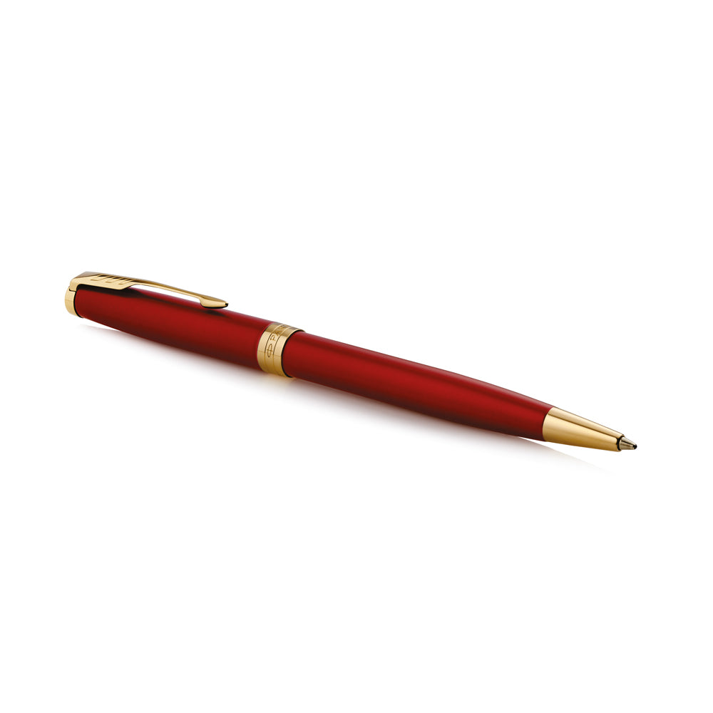 Parker Sonnet Ballpoint Pen Red Lacquer and Gold Trim Medium Tip