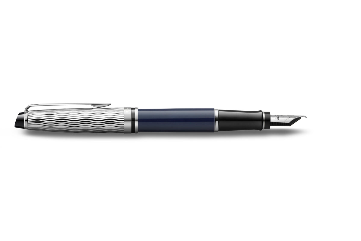 Waterman Expert Metal and Blue Lacquer Palladium Trim Fountain Pen Medium Nib