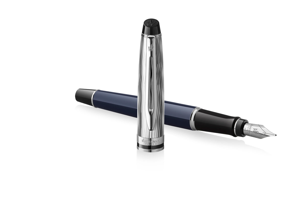 Waterman Expert Metal and Blue Lacquer Palladium Trim Fountain Pen Medium Nib