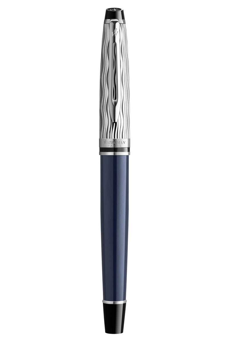 Waterman Expert Metal and Blue Lacquer Palladium Trim Fountain Pen Medium Nib