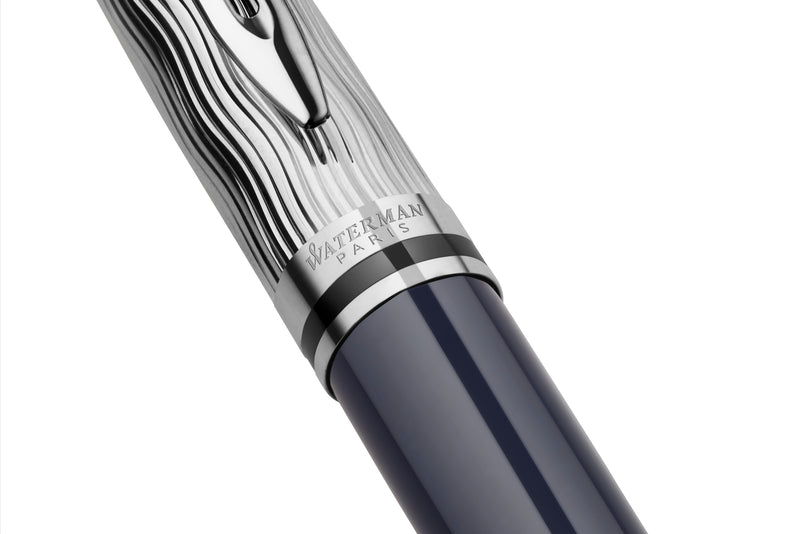 Waterman Expert Metal and Blue Lacquer Palladium Trim Fountain Pen Medium Nib