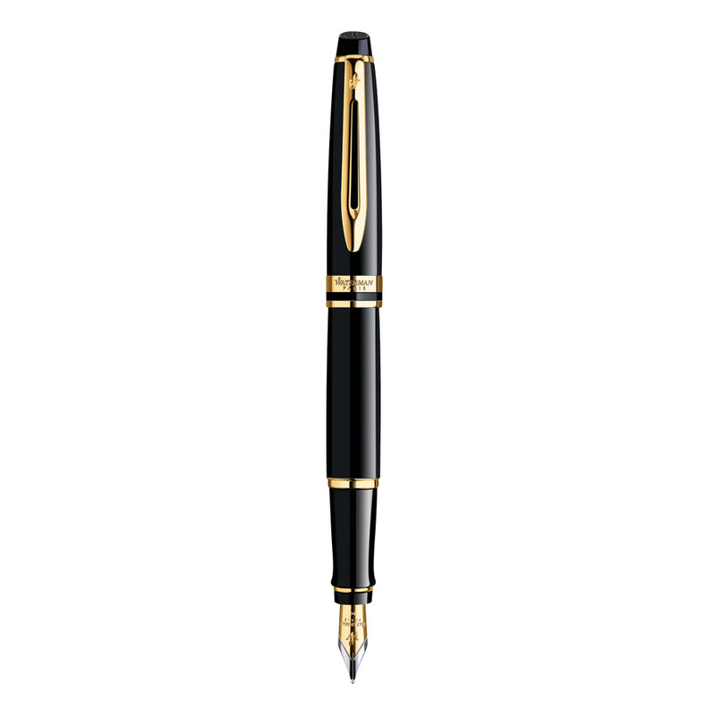 Waterman Expert Black Lacquer Gold Trim Fountain Pen in Box