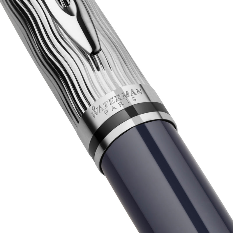 Waterman Expert Metal and Blue Lacquer Palladium Trim Ballpoint Pen Medium Tip