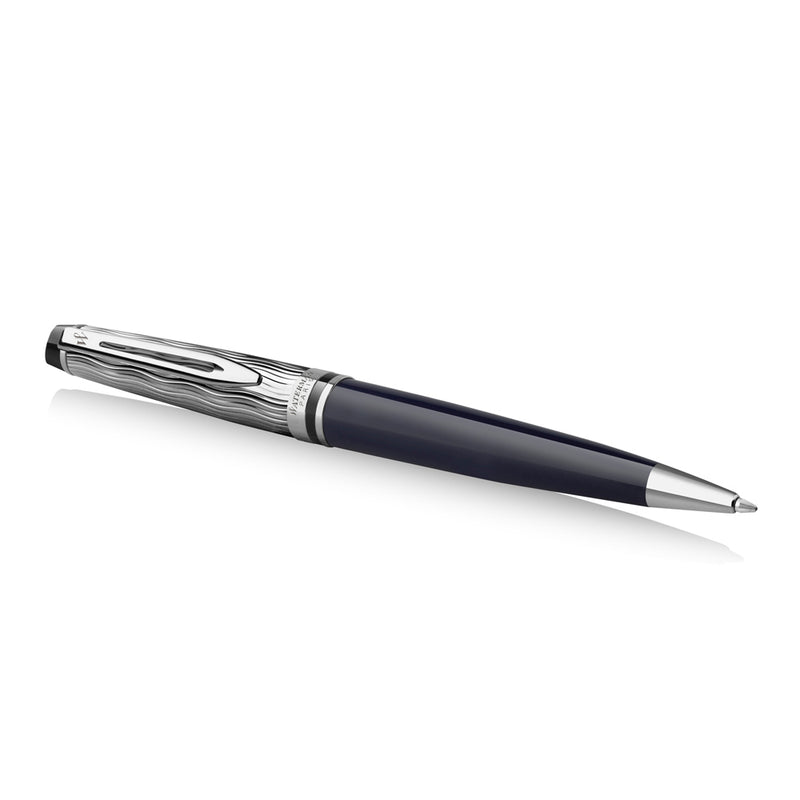 Waterman Expert Metal and Blue Lacquer Palladium Trim Ballpoint Pen Medium Tip