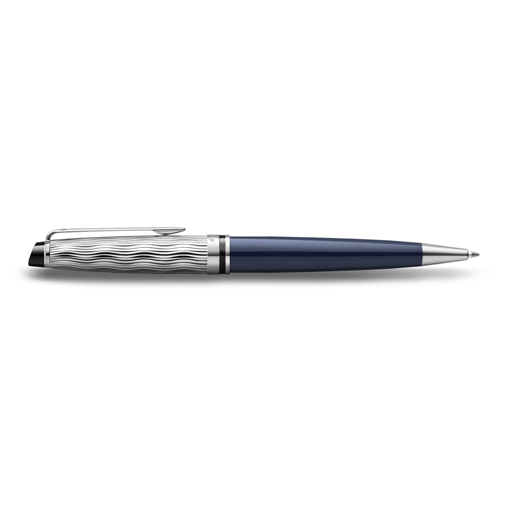 Waterman Expert Metal and Blue Lacquer Palladium Trim Ballpoint Pen Medium Tip