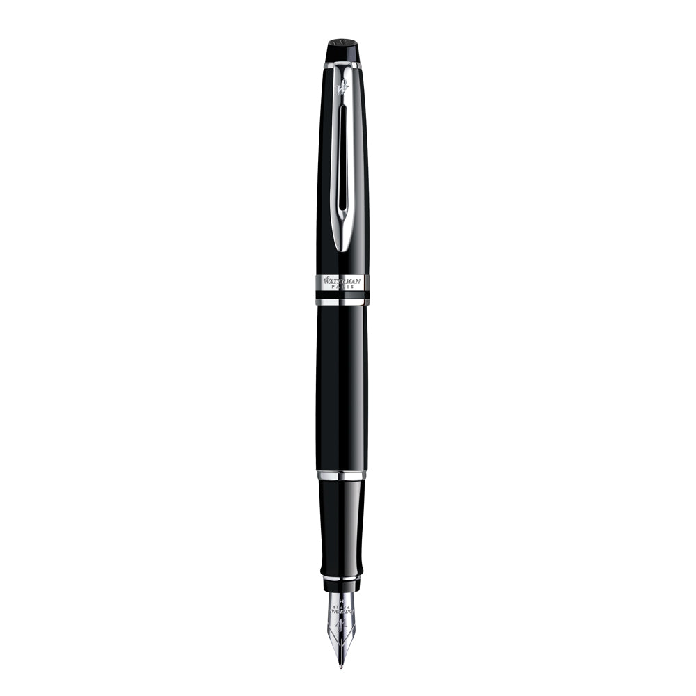 Waterman Expert Black Lacquer Chrome Trim Fountain Pen in Box