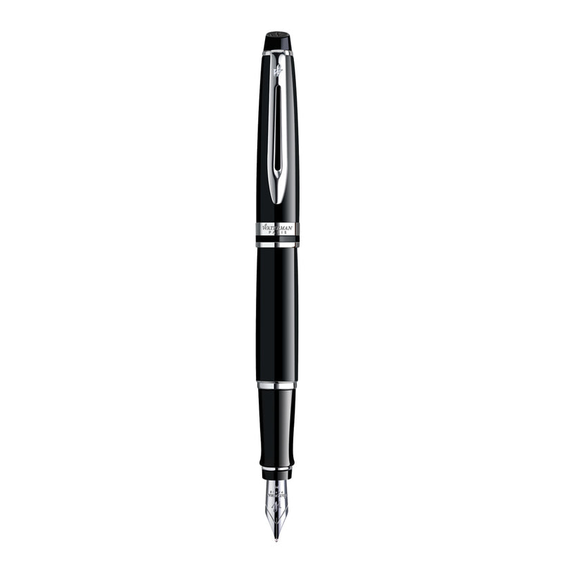 Waterman Expert Black Lacquer Chrome Trim Fountain Pen in Box