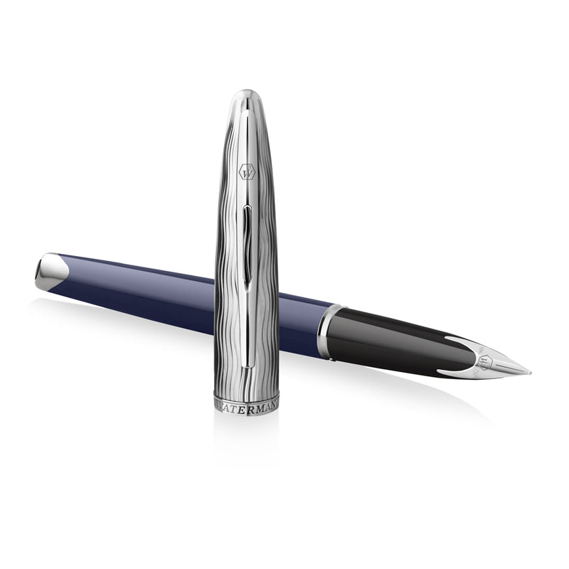 Waterman Carene Metal and Blue Lacquer Palladium Trim Fountain Pen Medium Nib