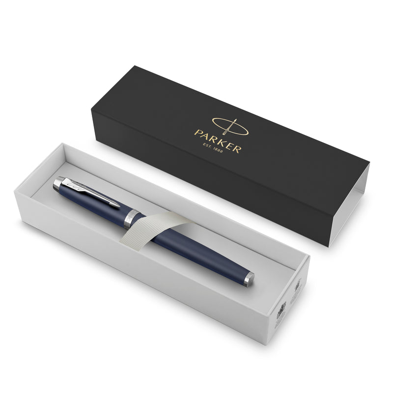 Parker IM Fountain Pen Matte Blue Lacquer and Chrome Trim Medium Nib