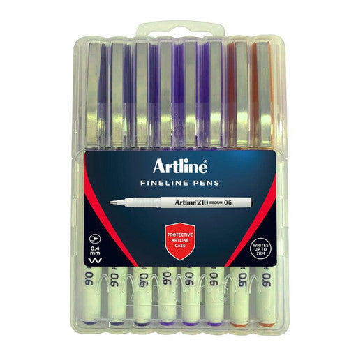 Artline 210 Fineliner Pen 0.6mm Bright Assorted Pack 8 Hang Clam