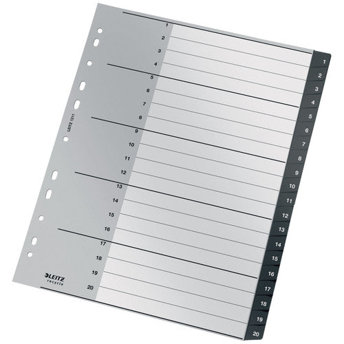 Leitz Recycle Indices and Dividers 1-20 Tab PP A4 Black Pack of 10