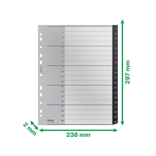 Leitz Recycle Indices and Dividers 1-20 Tab PP A4 Black Pack of 10