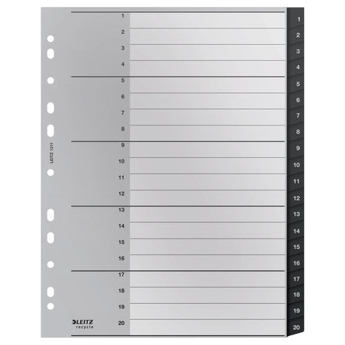 Leitz Recycle Indices and Dividers 1-20 Tab PP A4 Black Pack of 10