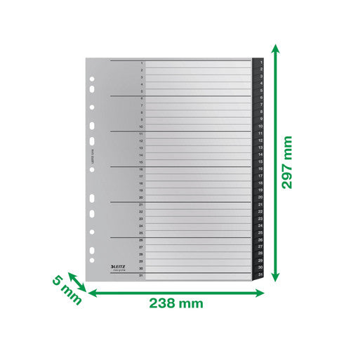 Leitz Recycle Indices and Dividers 1-31 Tab PP A4 Black Pack of 10